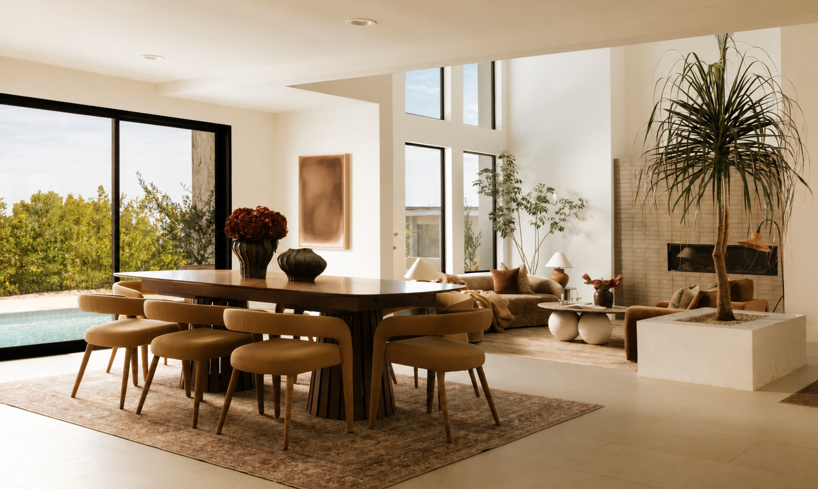 Dining area opening to the living room and terrace at Venus Drive